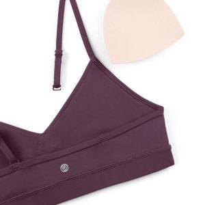 CRZ YOGA Butterluxe V-Neck Sports Bras for Women - Adjustable Thin Straps Padded Yoga Top Basic Wireless Camisole