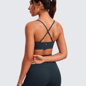 CRZ YOGA Butterluxe V-Neck Sports Bras for Women - Adjustable Thin Straps Padded Yoga Top Basic Wireless Camisole