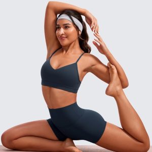 CRZ YOGA Butterluxe V-Neck Sports Bras for Women - Adjustable Thin Straps Padded Yoga Top Basic Wireless Camisole