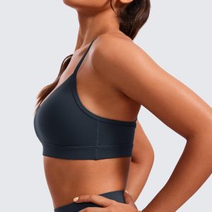 CRZ YOGA Butterluxe V-Neck Sports Bras for Women - Adjustable Thin Straps Padded Yoga Top Basic Wireless Camisole