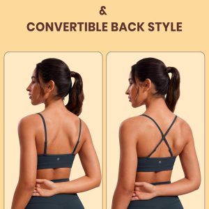 CRZ YOGA Butterluxe V-Neck Sports Bras for Women - Adjustable Thin Straps Padded Yoga Top Basic Wireless Camisole