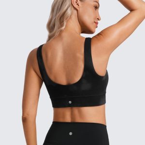 CRZ YOGA Butterluxe Womens U Back Sports Bra - Scoop Neck Padded Low Impact Yoga Clothes Workout Crop Top with Built in Pads