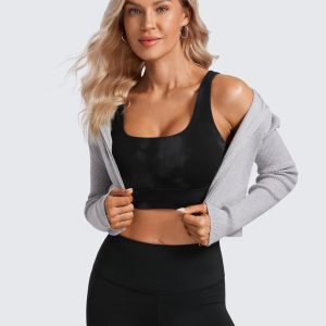 CRZ YOGA Butterluxe Womens U Back Sports Bra - Scoop Neck Padded Low Impact Yoga Clothes Workout Crop Top with Built in Pads