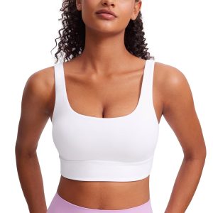 CRZ YOGA Butterluxe Womens U Back Sports Bra - Scoop Neck Padded Low Impact Yoga Clothes Workout Crop Top with Built in Pads