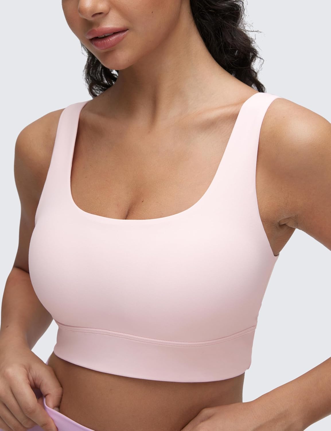 CRZ YOGA Butterluxe Womens U Back Sports Bra - Scoop Neck Padded Low Impact Yoga Clothes Workout Crop Top with Built in Pads