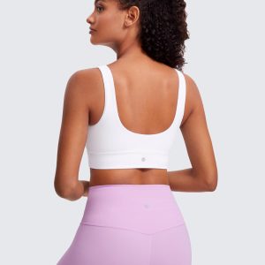 CRZ YOGA Butterluxe Womens U Back Sports Bra - Scoop Neck Padded Low Impact Yoga Clothes Workout Crop Top with Built in Pads