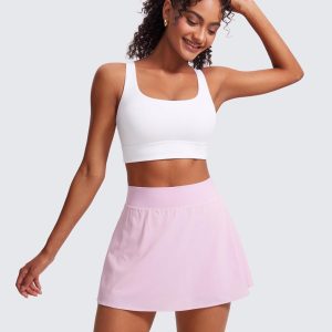 CRZ YOGA Butterluxe Womens U Back Sports Bra - Scoop Neck Padded Low Impact Yoga Clothes Workout Crop Top with Built in Pads