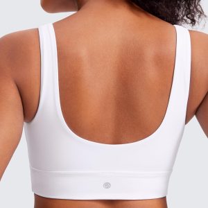 CRZ YOGA Butterluxe Womens U Back Sports Bra - Scoop Neck Padded Low Impact Yoga Clothes Workout Crop Top with Built in Pads