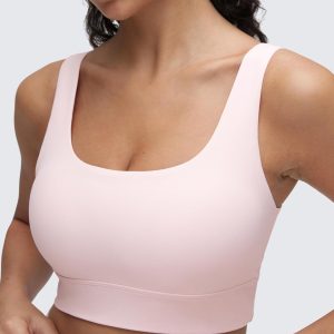 CRZ YOGA Butterluxe Womens U Back Sports Bra - Scoop Neck Padded Low Impact Yoga Clothes Workout Crop Top with Built in Pads