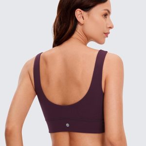 CRZ YOGA Butterluxe Womens U Back Sports Bra - Scoop Neck Padded Low Impact Yoga Clothes Workout Crop Top with Built in Pads