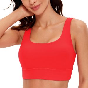 CRZ YOGA Butterluxe Womens U Back Sports Bra - Scoop Neck Padded Low Impact Yoga Clothes Workout Crop Top with Built in Pads
