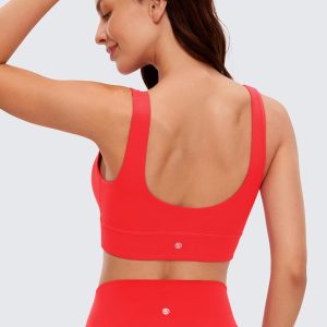 CRZ YOGA Butterluxe Womens U Back Sports Bra - Scoop Neck Padded Low Impact Yoga Clothes Workout Crop Top with Built in Pads