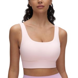 CRZ YOGA Butterluxe Womens U Back Sports Bra - Scoop Neck Padded Low Impact Yoga Clothes Workout Crop Top with Built in Pads