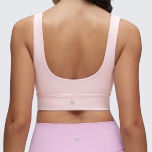 CRZ YOGA Butterluxe Womens U Back Sports Bra - Scoop Neck Padded Low Impact Yoga Clothes Workout Crop Top with Built in Pads