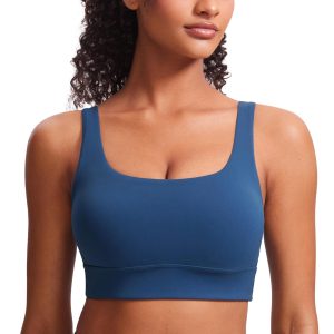 CRZ YOGA Butterluxe Womens U Back Sports Bra - Scoop Neck Padded Low Impact Yoga Clothes Workout Crop Top with Built in Pads