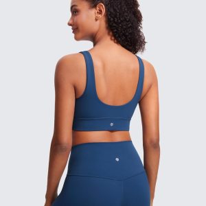 CRZ YOGA Butterluxe Womens U Back Sports Bra - Scoop Neck Padded Low Impact Yoga Clothes Workout Crop Top with Built in Pads