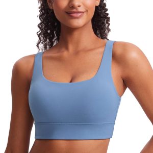 CRZ YOGA Butterluxe Womens U Back Sports Bra - Scoop Neck Padded Low Impact Yoga Clothes Workout Crop Top with Built in Pads