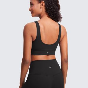CRZ YOGA Butterluxe Womens U Back Sports Bra - Scoop Neck Padded Low Impact Yoga Clothes Workout Crop Top with Built in Pads