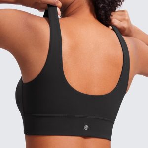 CRZ YOGA Butterluxe Womens U Back Sports Bra - Scoop Neck Padded Low Impact Yoga Clothes Workout Crop Top with Built in Pads