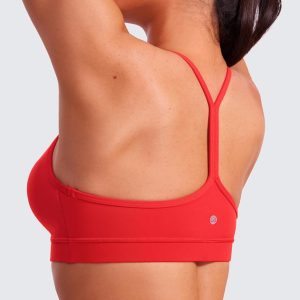 CRZ YOGA Butterluxe Womens Y Back Sports Bra - Padded Racerback Low Impact Spaghetti Thin Strap Workout Yoga Top