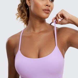 CRZ YOGA Butterluxe Womens Y Back Sports Bra - Padded Racerback Low Impact Spaghetti Thin Strap Workout Yoga Top
