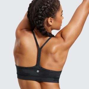 CRZ YOGA Butterluxe Womens Y Back Sports Bra - Padded Racerback Low Impact Spaghetti Thin Strap Workout Yoga Top