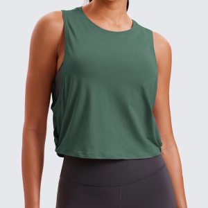 CRZ YOGA Pima Cotton Cropped Workout Tank Tops for Women - Sleeveless Sports Athletic Yoga Running Gym Crop Shirts