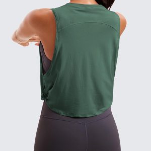 CRZ YOGA Pima Cotton Cropped Workout Tank Tops for Women - Sleeveless Sports Athletic Yoga Running Gym Crop Shirts