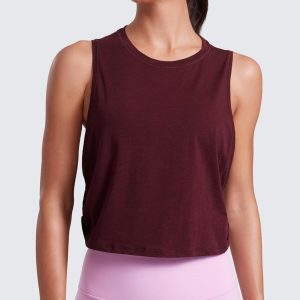 CRZ YOGA Pima Cotton Cropped Workout Tank Tops for Women - Sleeveless Sports Athletic Yoga Running Gym Crop Shirts