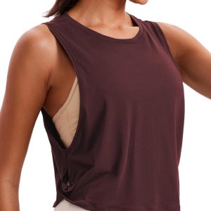 CRZ YOGA Pima Cotton Cropped Workout Tank Tops for Women - Sleeveless Sports Athletic Yoga Running Gym Crop Shirts