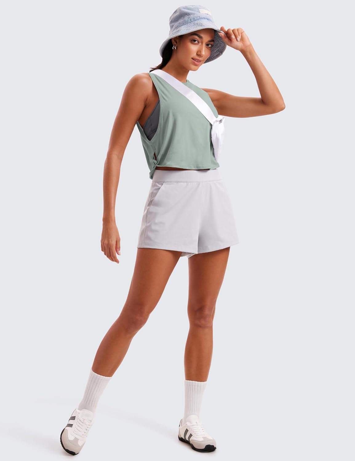 CRZ YOGA Pima Cotton Cropped Workout Tank Tops for Women - Sleeveless Sports Athletic Yoga Running Gym Crop Shirts