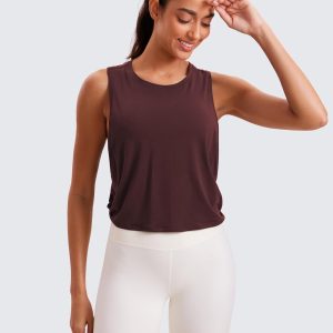 CRZ YOGA Pima Cotton Cropped Workout Tank Tops for Women - Sleeveless Sports Athletic Yoga Running Gym Crop Shirts
