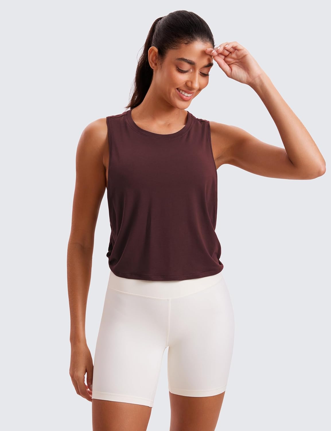 CRZ YOGA Pima Cotton Cropped Workout Tank Tops for Women - Sleeveless Sports Athletic Yoga Running Gym Crop Shirts