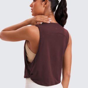 CRZ YOGA Pima Cotton Cropped Workout Tank Tops for Women - Sleeveless Sports Athletic Yoga Running Gym Crop Shirts
