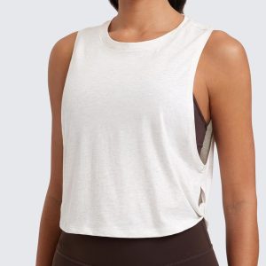 CRZ YOGA Pima Cotton Cropped Workout Tank Tops for Women - Sleeveless Sports Athletic Yoga Running Gym Crop Shirts