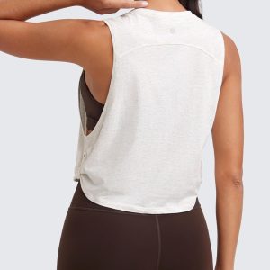 CRZ YOGA Pima Cotton Cropped Workout Tank Tops for Women - Sleeveless Sports Athletic Yoga Running Gym Crop Shirts