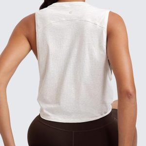 CRZ YOGA Pima Cotton Cropped Workout Tank Tops for Women - Sleeveless Sports Athletic Yoga Running Gym Crop Shirts