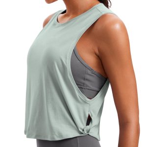 CRZ YOGA Pima Cotton Cropped Workout Tank Tops for Women - Sleeveless Sports Athletic Yoga Running Gym Crop Shirts