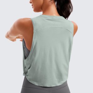 CRZ YOGA Pima Cotton Cropped Workout Tank Tops for Women - Sleeveless Sports Athletic Yoga Running Gym Crop Shirts