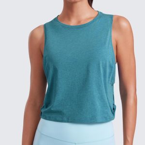 CRZ YOGA Pima Cotton Cropped Workout Tank Tops for Women - Sleeveless Sports Athletic Yoga Running Gym Crop Shirts