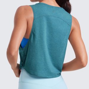 CRZ YOGA Pima Cotton Cropped Workout Tank Tops for Women - Sleeveless Sports Athletic Yoga Running Gym Crop Shirts
