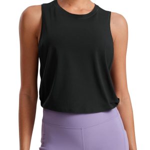 CRZ YOGA Pima Cotton Cropped Workout Tank Tops for Women - Sleeveless Sports Athletic Yoga Running Gym Crop Shirts