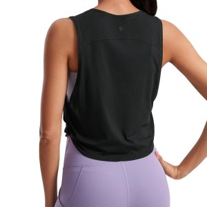 CRZ YOGA Pima Cotton Cropped Workout Tank Tops for Women - Sleeveless Sports Athletic Yoga Running Gym Crop Shirts