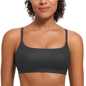 CRZ YOGA Womens Butterluxe Adjustable Spaghetti Strap Sports Bra - Scoop Neck Wireless Padded Yoga Workout Crop Top