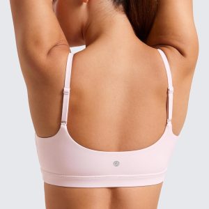 CRZ YOGA Womens Butterluxe Adjustable Spaghetti Strap Sports Bra - Scoop Neck Wireless Padded Yoga Workout Crop Top