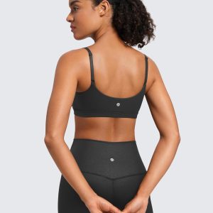 CRZ YOGA Womens Butterluxe Adjustable Spaghetti Strap Sports Bra - Scoop Neck Wireless Padded Yoga Workout Crop Top