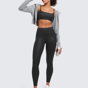 CRZ YOGA Womens Butterluxe Adjustable Spaghetti Strap Sports Bra - Scoop Neck Wireless Padded Yoga Workout Crop Top