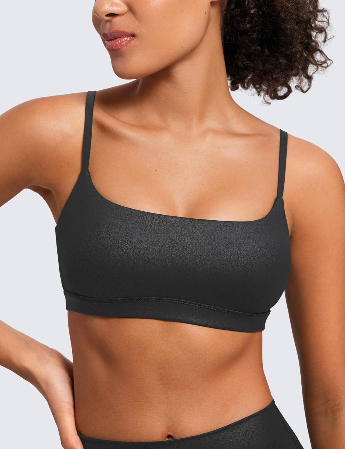 CRZ YOGA Womens Butterluxe Adjustable Spaghetti Strap Sports Bra - Scoop Neck Wireless Padded Yoga Workout Crop Top