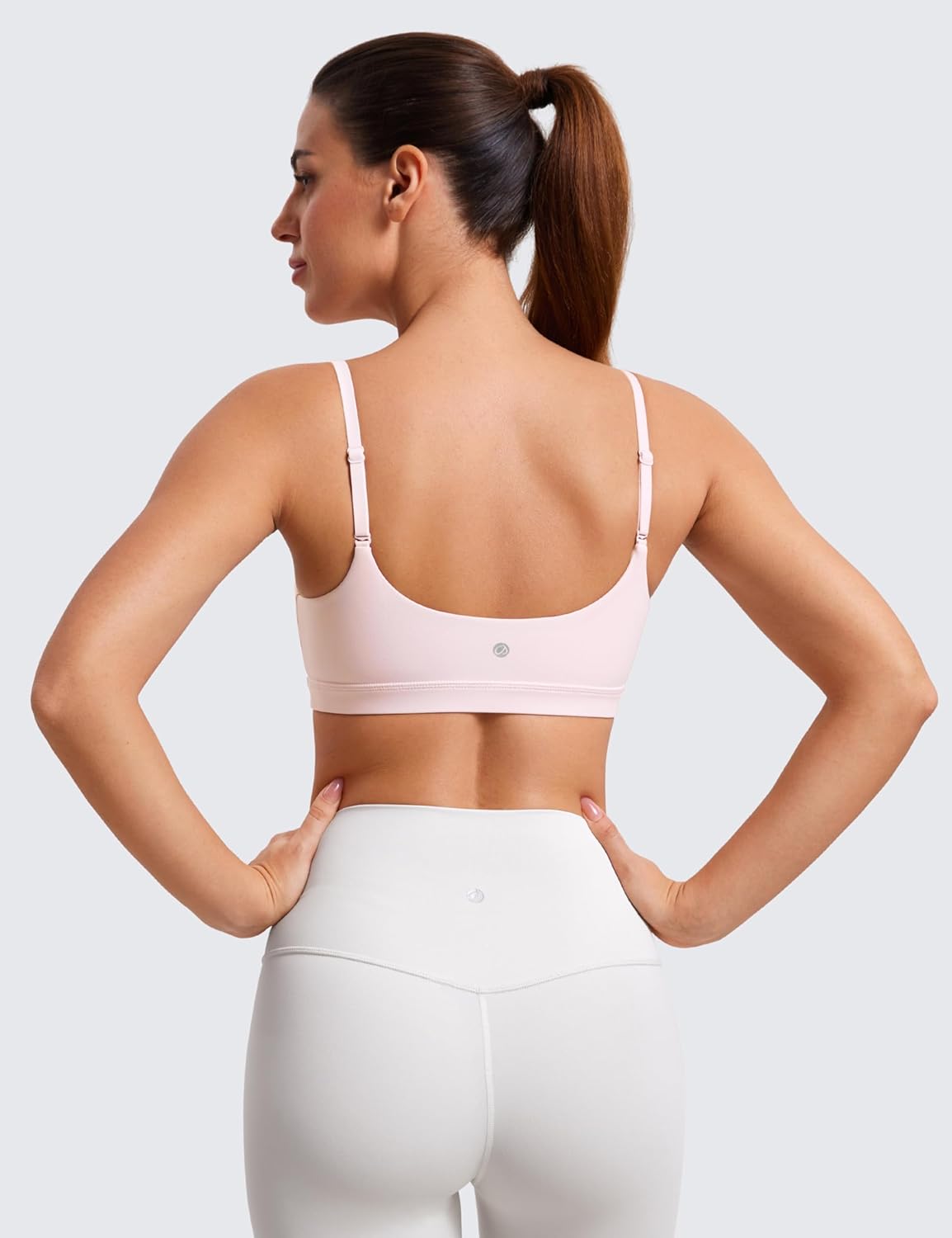 CRZ YOGA Womens Butterluxe Adjustable Spaghetti Strap Sports Bra - Scoop Neck Wireless Padded Yoga Workout Crop Top