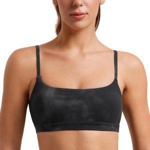 CRZ YOGA Womens Butterluxe Adjustable Spaghetti Strap Sports Bra - Scoop Neck Wireless Padded Yoga Workout Crop Top